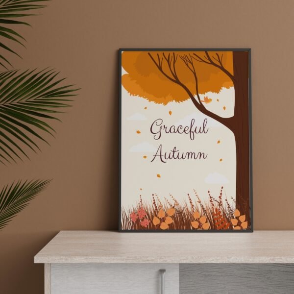 Graceful Autumn wall frame featuring a tree with orange leaves and the text "Graceful Autumn," ideal for adding elegance to home decor.